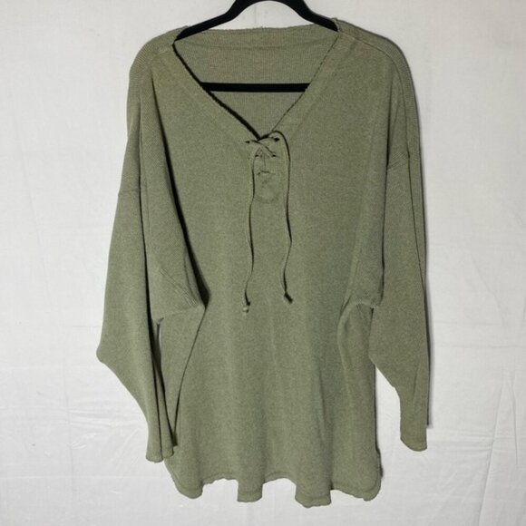 Vintage Fitigues Green Oversized Waffle Knit Long Sleeve Top L - Picture 1 of 15